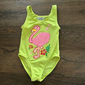 SOLD: Lime green flamingo toddler girl one piece swimsuit